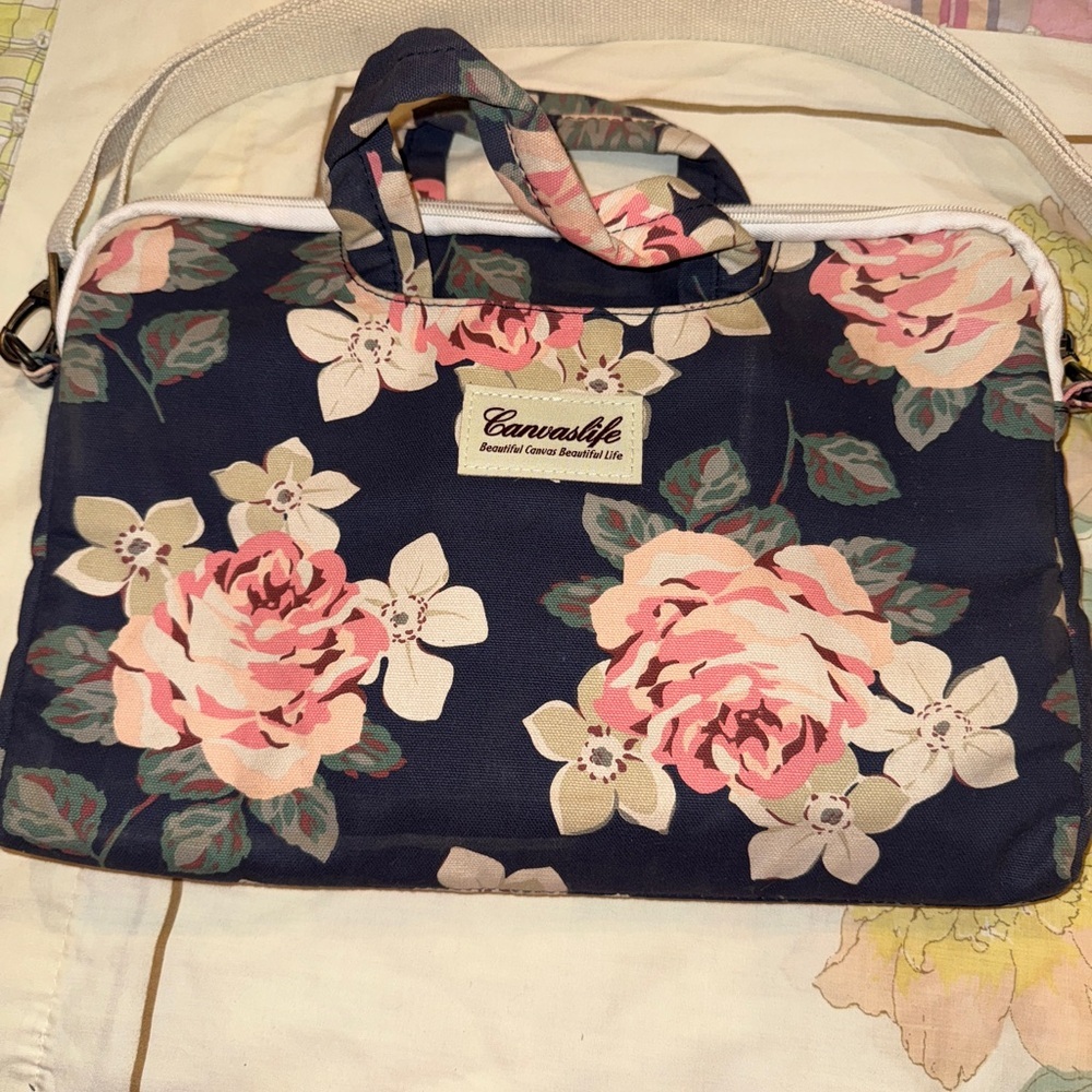 Floral Women Computer Bag - Navy and Pink. (BT 2)